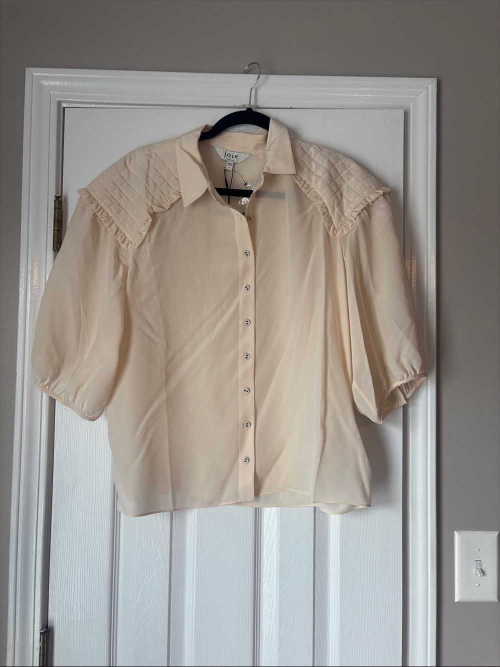 Joie Cream Quilted-Shoulder Button Blouse